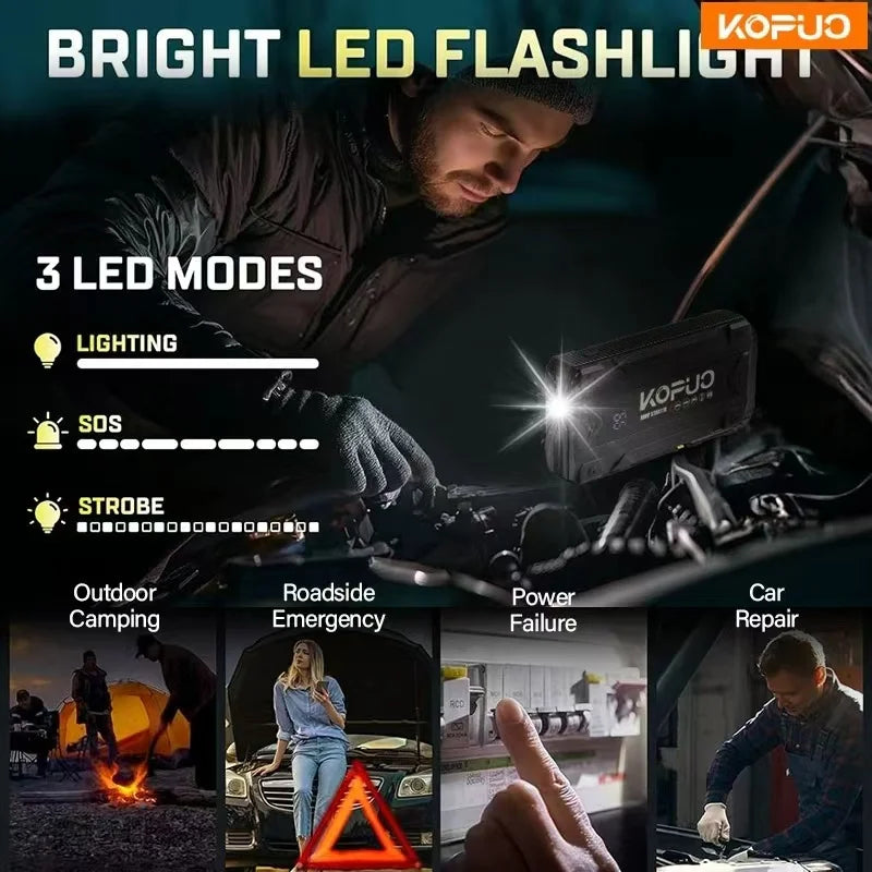 Car Jump Starter 12V Power Bank with LCD Display, LED Light