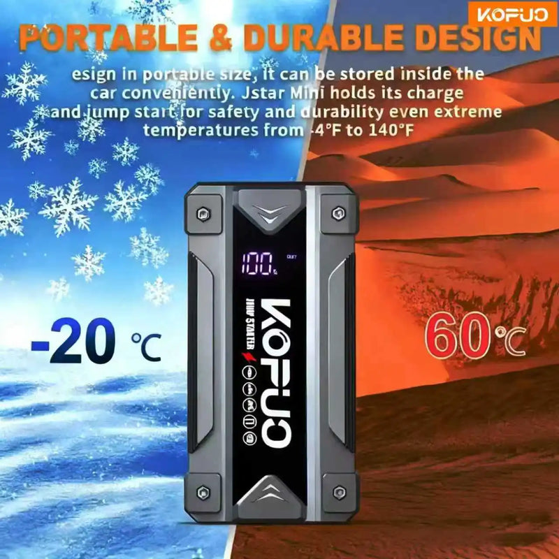 Car Jump Starter 12V Power Bank with LCD Display, LED Light